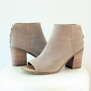 Franco Sarto Goldie Taupe Suede Heel Peep Toe Ankle Bootie